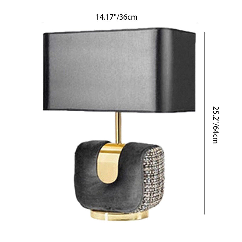 Moderne eklektische Stoffquadrat-Schirm Leder Eisen 1-Licht Tischlampe für Schlafzimmer 
