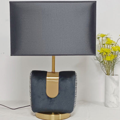 Moderne eklektische Stoffquadrat-Schirm Leder Eisen 1-Licht Tischlampe für Schlafzimmer 