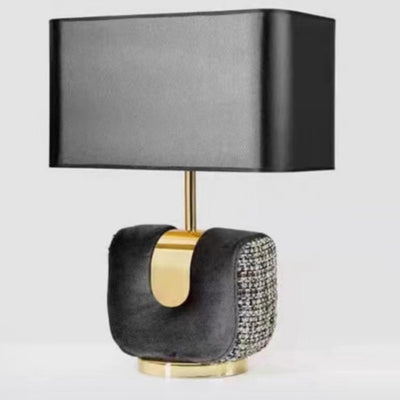 Moderne eklektische Stoffquadrat-Schirm Leder Eisen 1-Licht Tischlampe für Schlafzimmer 