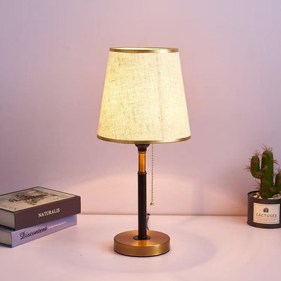 Lámpara de mesa de 1 luz con pantalla redonda de tela de simplicidad contemporánea para dormitorio 
