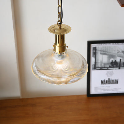 Abat-jour en entonnoir en verre nervuré industriel contemporain en fer pour lumière suspendue à 1 ampoule pour chambre 
