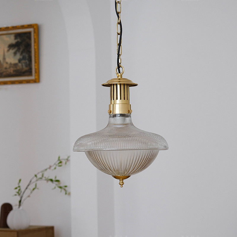 Abat-jour en entonnoir en verre nervuré industriel contemporain en fer pour lumière suspendue à 1 ampoule pour chambre 