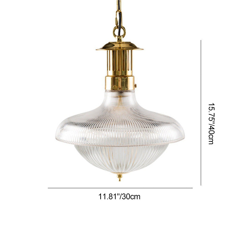 Abat-jour en entonnoir en verre nervuré industriel contemporain en fer pour lumière suspendue à 1 ampoule pour chambre 