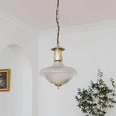 Abat-jour en entonnoir en verre nervuré industriel contemporain en fer pour lumière suspendue à 1 ampoule pour chambre 