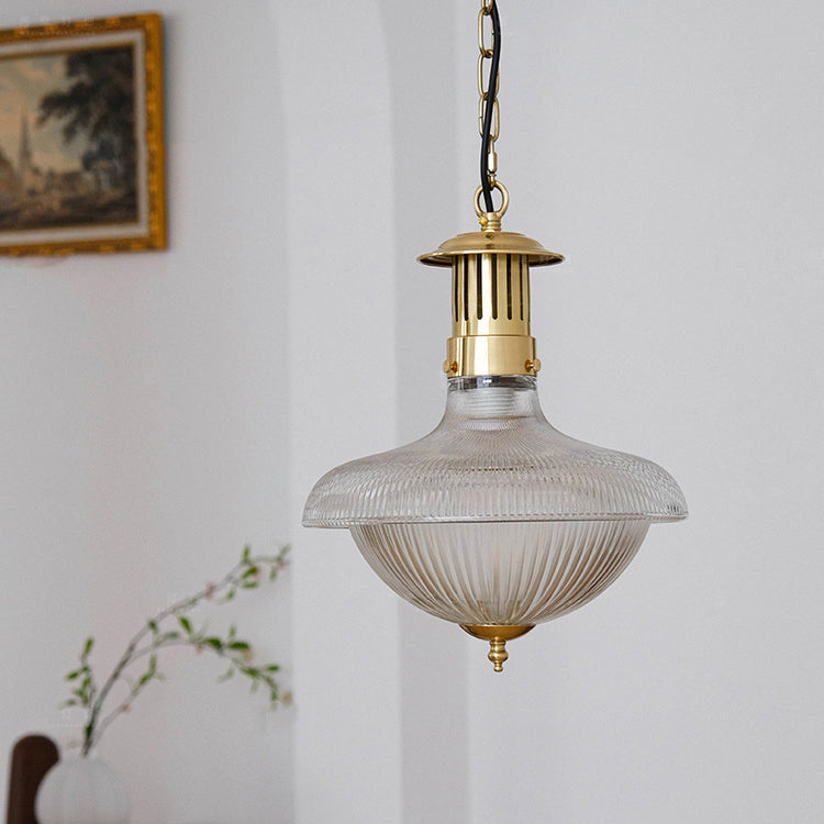 Abat-jour en entonnoir en verre nervuré industriel contemporain en fer pour lumière suspendue à 1 ampoule pour chambre 