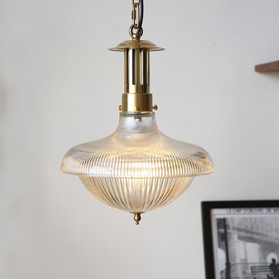 Abat-jour en entonnoir en verre nervuré industriel contemporain en fer pour lumière suspendue à 1 ampoule pour chambre 