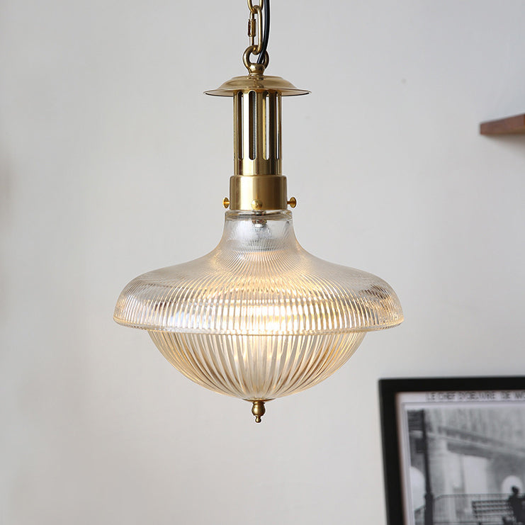 Abat-jour en entonnoir en verre nervuré industriel contemporain en fer pour lumière suspendue à 1 ampoule pour chambre 