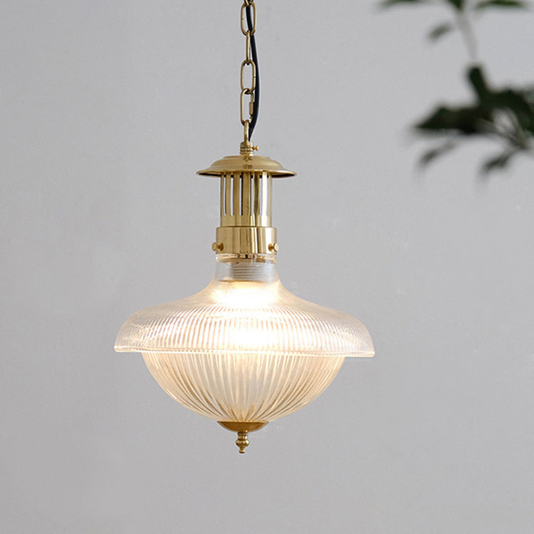 Abat-jour en entonnoir en verre nervuré industriel contemporain en fer pour lumière suspendue à 1 ampoule pour chambre 