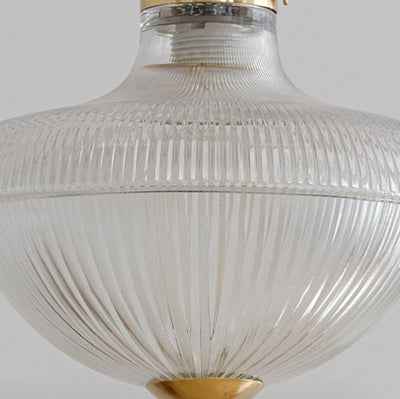 Abat-jour en entonnoir en verre nervuré industriel contemporain en fer pour lumière suspendue à 1 ampoule pour chambre 