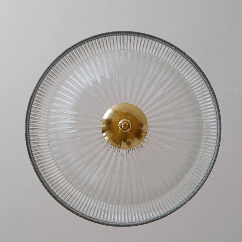Abat-jour en entonnoir en verre nervuré industriel contemporain en fer pour lumière suspendue à 1 ampoule pour chambre 
