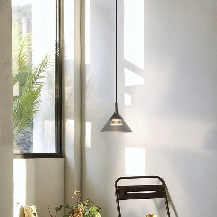 Contemporary Scandinavian Aluminum Acrylic Conical Shade Liftable LED Pendant Light For Living Room