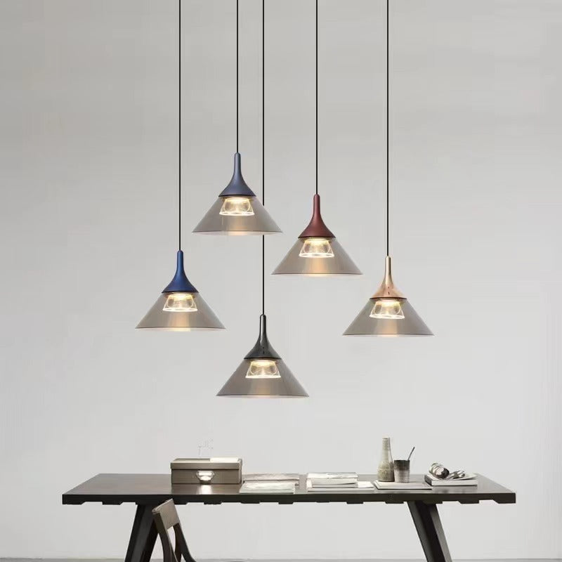 Contemporary Scandinavian Aluminum Acrylic Conical Shade Liftable LED Pendant Light For Living Room