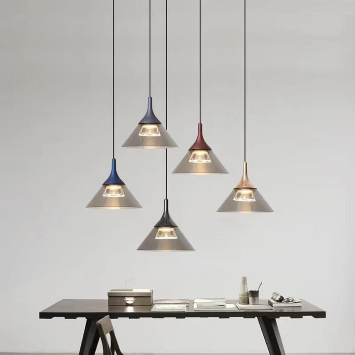 Contemporary Scandinavian Aluminum Acrylic Conical Shade Liftable LED Pendant Light For Living Room
