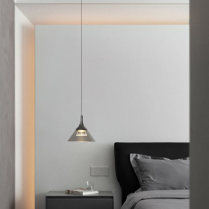 Contemporary Scandinavian Aluminum Acrylic Conical Shade Liftable LED Pendant Light For Living Room