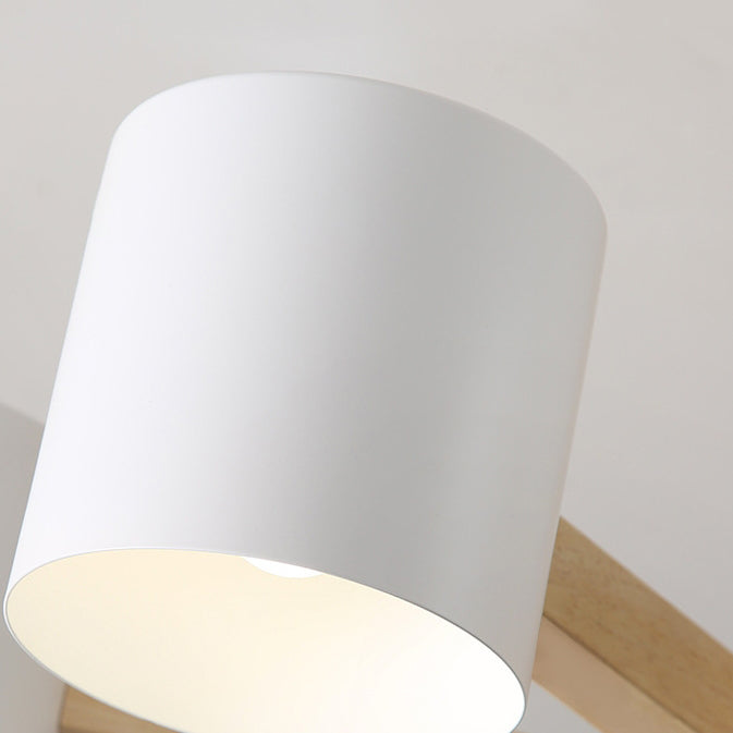Zeitgenössische skandinavische Deckenleuchte mit massivem Holzrahmen, zylindrischem Schirm und 6/8-Licht-Halbeinbau für das Wohnzimmer 