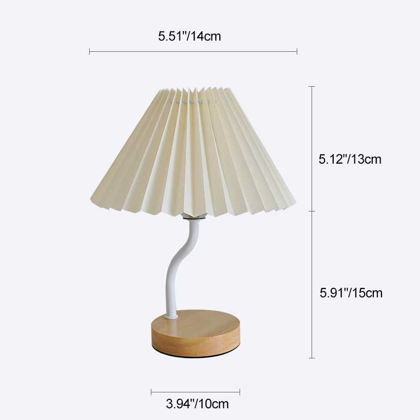 مصباح طاولة LED مع ضوء ليلي لغرفة النوم بظل قماشي مخروطي مزين بطبعة زهور مطوية بأسلوب آرت ديكو الحديث وقاعدة رف مدمجة من الخشب الصلب 