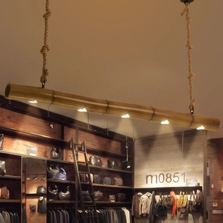 Lustre suspendu à LED en corde de chanvre en bambou rustique traditionnel pour salon 