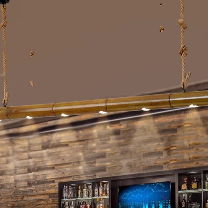 Lustre suspendu à LED en corde de chanvre en bambou rustique traditionnel pour salon 