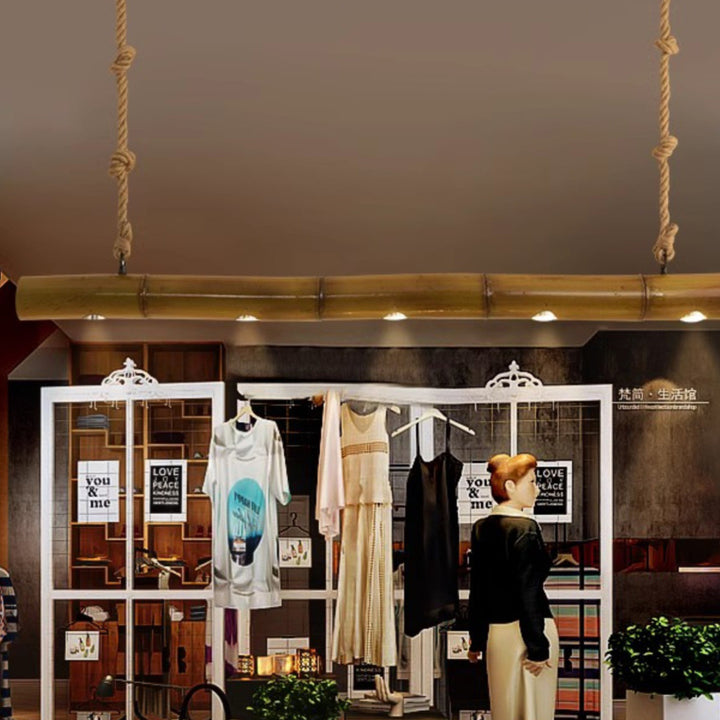 Lustre suspendu à LED en corde de chanvre en bambou rustique traditionnel pour salon 