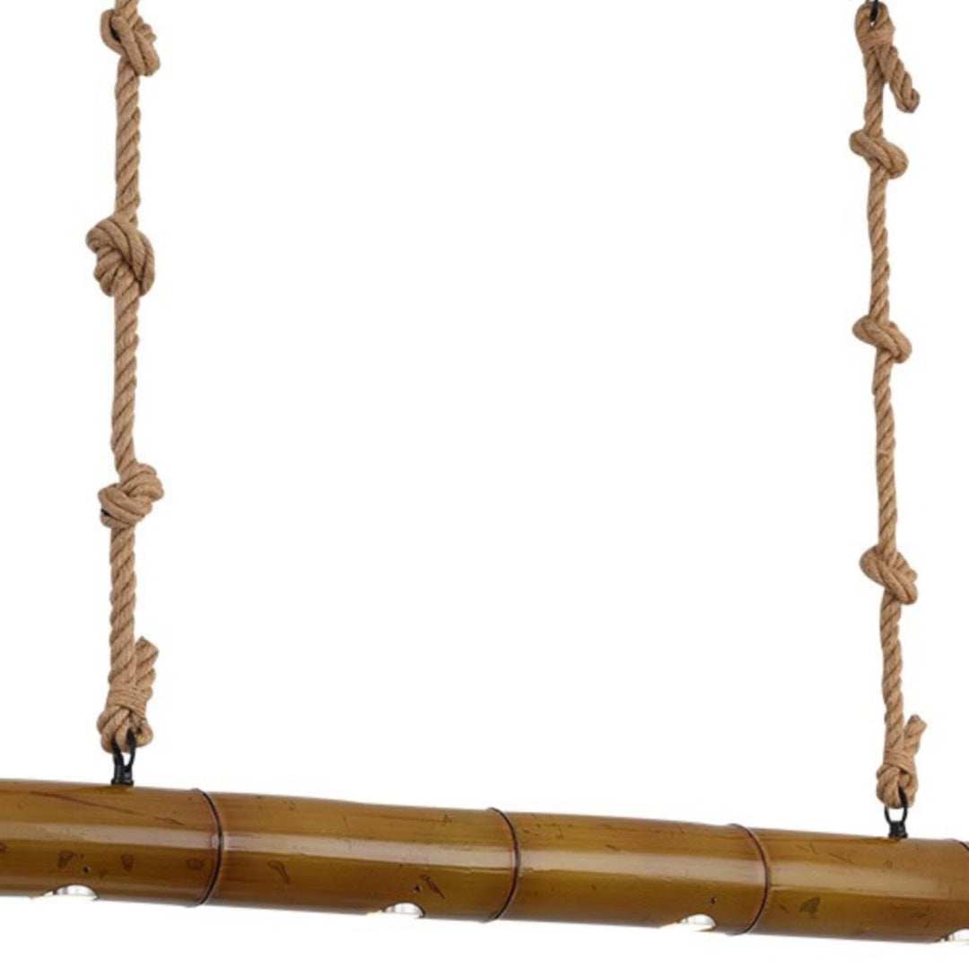 Lustre suspendu à LED en corde de chanvre en bambou rustique traditionnel pour salon 