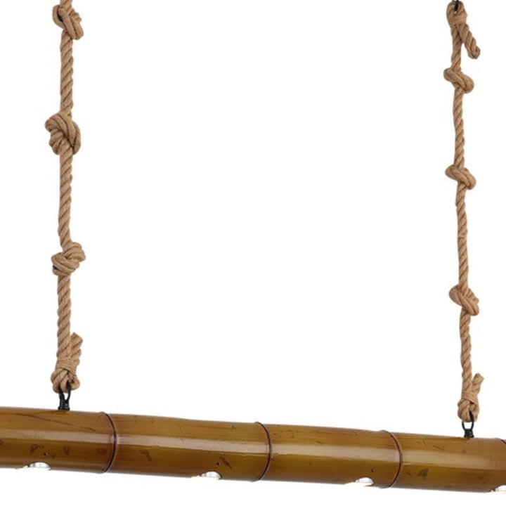 Lustre suspendu à LED en corde de chanvre en bambou rustique traditionnel pour salon 