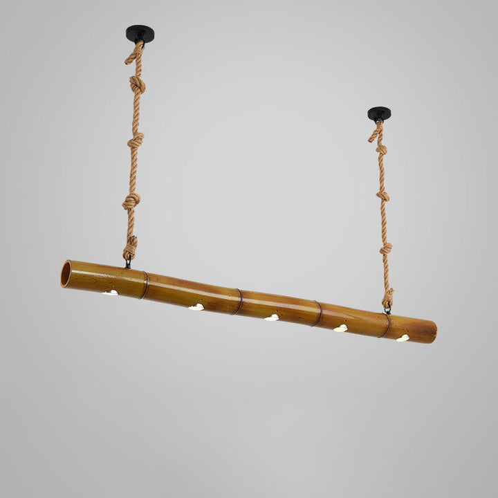Lustre suspendu à LED en corde de chanvre en bambou rustique traditionnel pour salon 