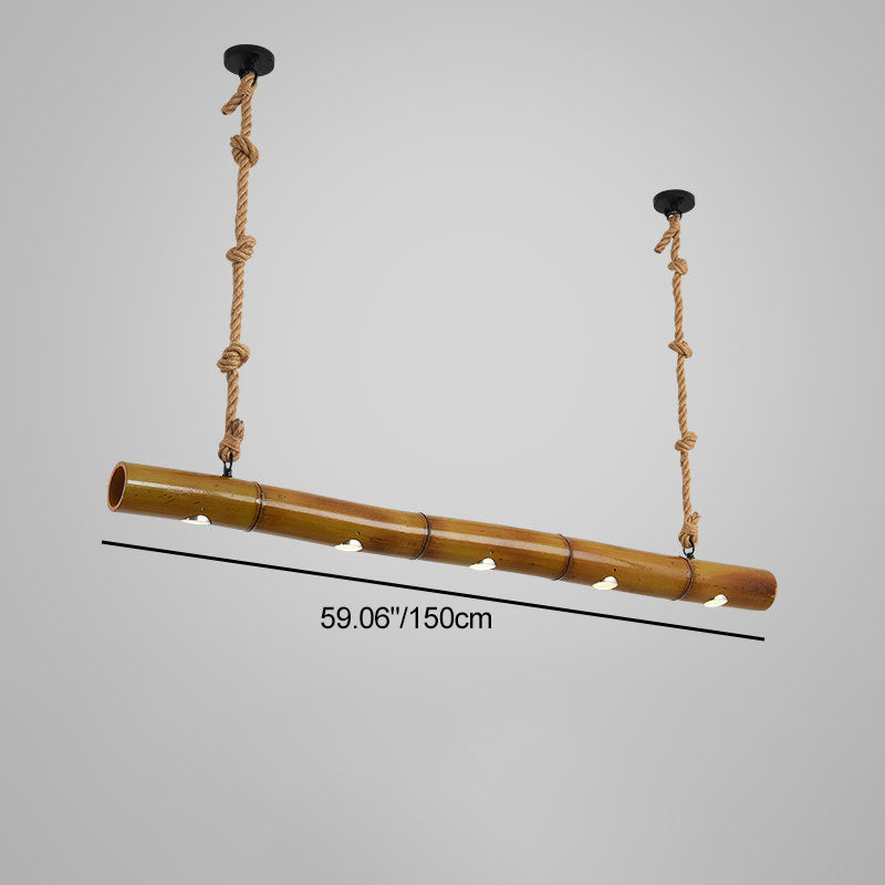 Lustre suspendu à LED en corde de chanvre en bambou rustique traditionnel pour salon 