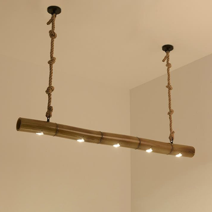 Lustre suspendu à LED en corde de chanvre en bambou rustique traditionnel pour salon 