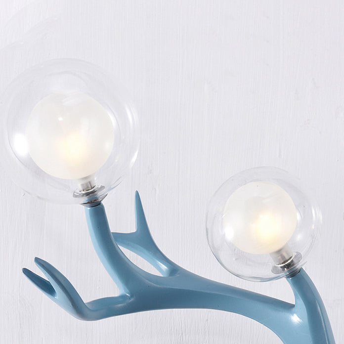 Contemporary Creative Resin Deer Antlers Glass Ball Shade Hardware 4-Light Wall Sconce Lamp For Living Room