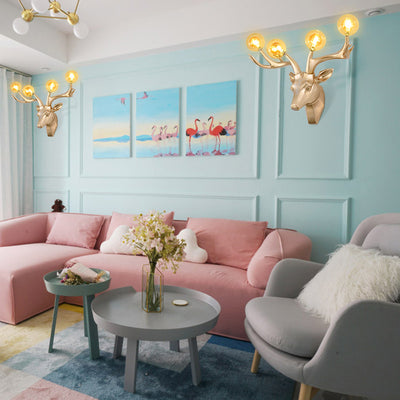 Contemporary Creative Resin Deer Antlers Glass Ball Shade Hardware 4-Light Wall Sconce Lamp For Living Room