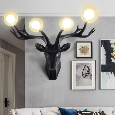 Contemporary Creative Resin Deer Antlers Glass Ball Shade Hardware 4-Light Wall Sconce Lamp For Living Room