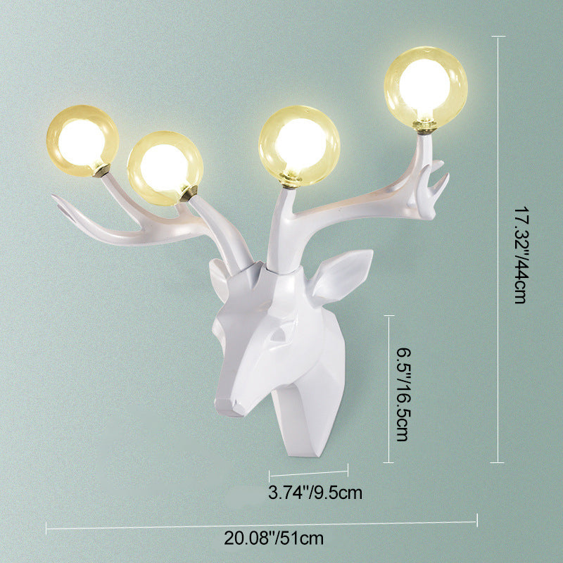 Contemporary Creative Resin Deer Antlers Glass Ball Shade Hardware 4-Light Wall Sconce Lamp For Living Room