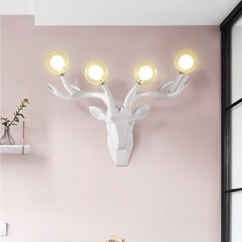 Contemporary Creative Resin Deer Antlers Glass Ball Shade Hardware 4-Light Wall Sconce Lamp For Living Room