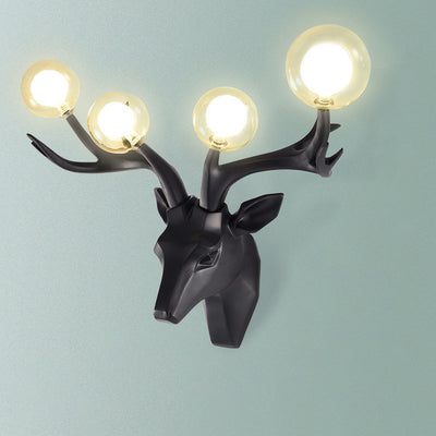 Contemporary Creative Resin Deer Antlers Glass Ball Shade Hardware 4-Light Wall Sconce Lamp For Living Room