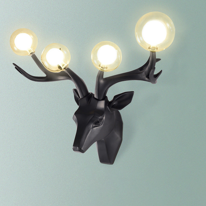 Contemporary Creative Resin Deer Antlers Glass Ball Shade Hardware 4-Light Wall Sconce Lamp For Living Room