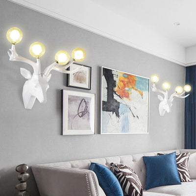 Contemporary Creative Resin Deer Antlers Glass Ball Shade Hardware 4-Light Wall Sconce Lamp For Living Room