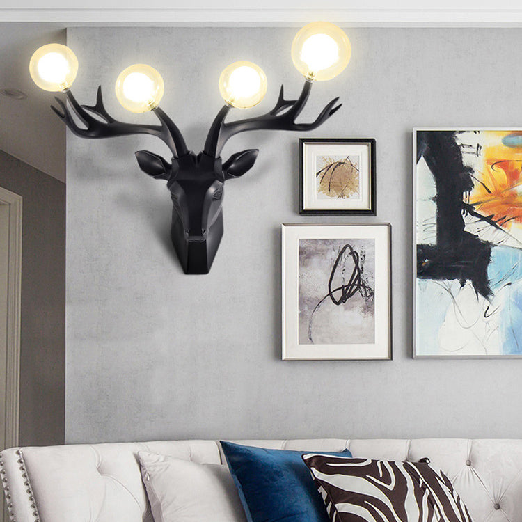 Contemporary Creative Resin Deer Antlers Glass Ball Shade Hardware 4-Light Wall Sconce Lamp For Living Room