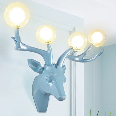 Contemporary Creative Resin Deer Antlers Glass Ball Shade Hardware 4-Light Wall Sconce Lamp For Living Room