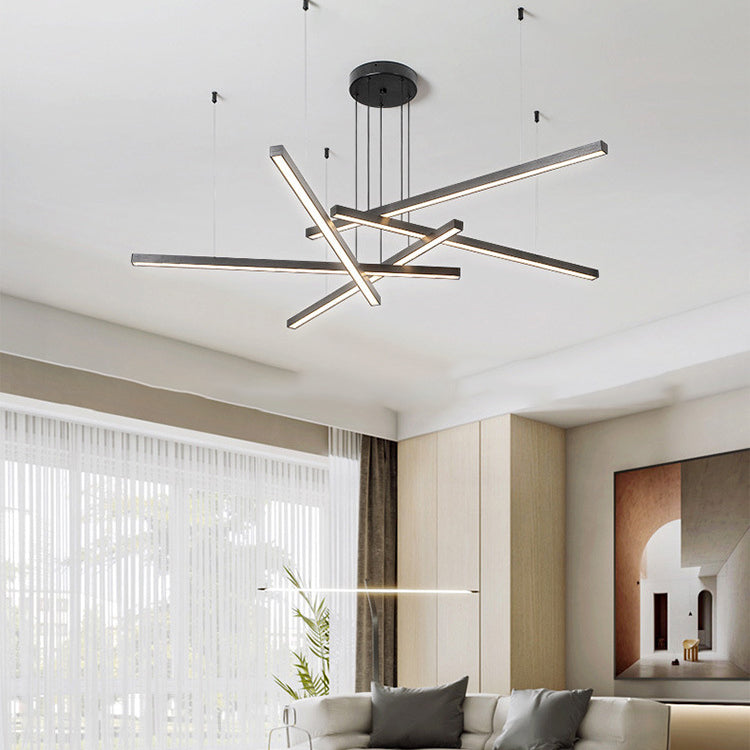 Contemporary Luxury Geometric Intersecting Long Strip Aluminum Acrylic LED Chandelier For Living Room