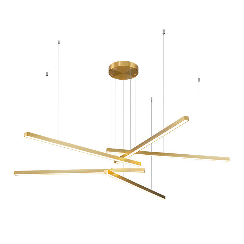 Contemporary Luxury Geometric Intersecting Long Strip Aluminum Acrylic LED Chandelier For Living Room