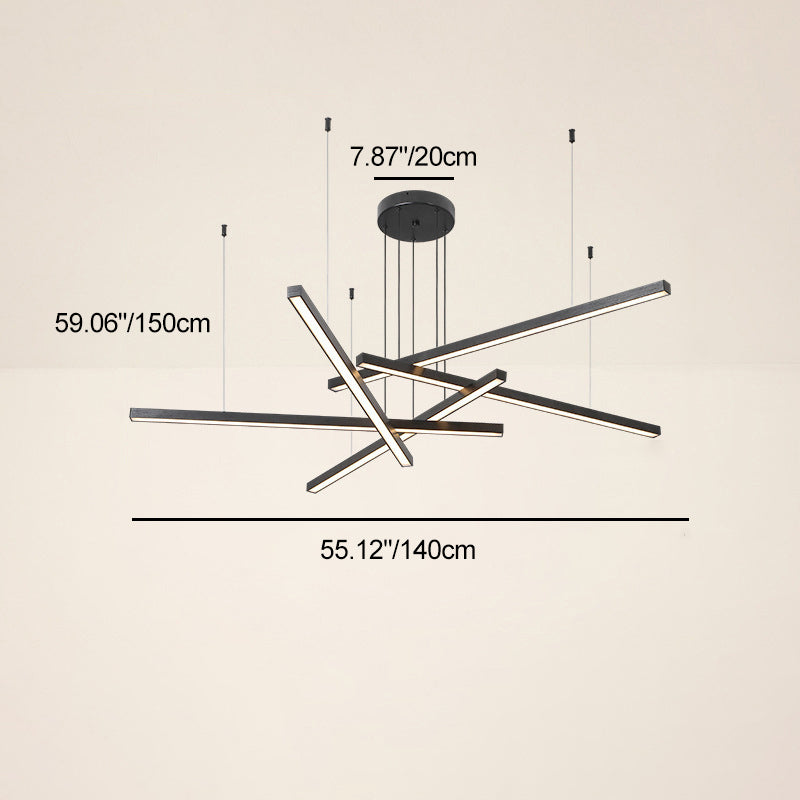 Contemporary Luxury Geometric Intersecting Long Strip Aluminum Acrylic LED Chandelier For Living Room