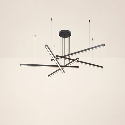 Contemporary Luxury Geometric Intersecting Long Strip Aluminum Acrylic LED Chandelier For Living Room