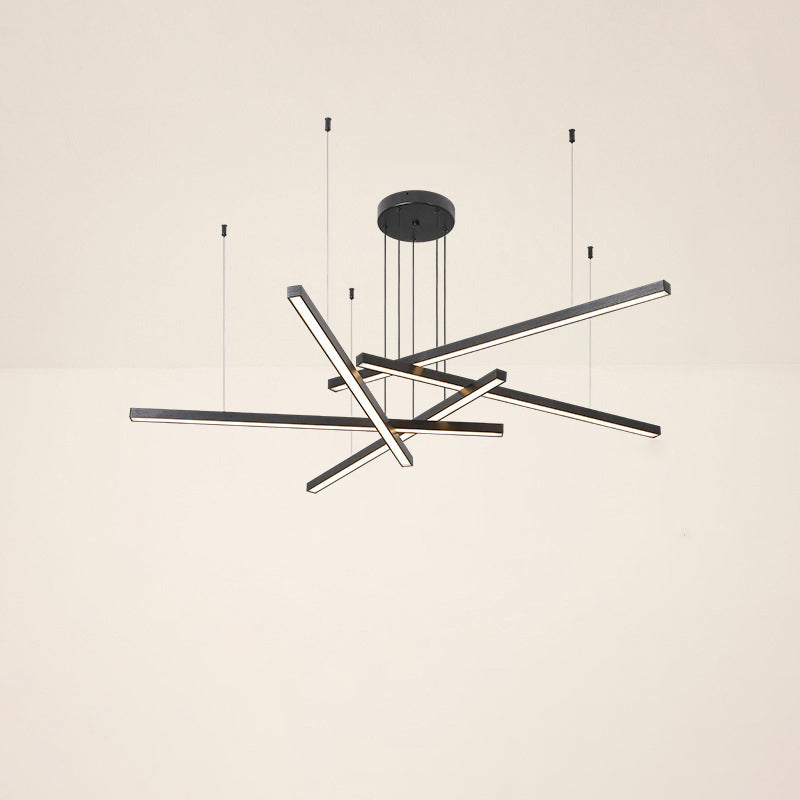 Contemporary Luxury Geometric Intersecting Long Strip Aluminum Acrylic LED Chandelier For Living Room