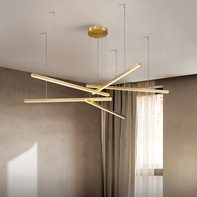 Contemporary Luxury Geometric Intersecting Long Strip Aluminum Acrylic LED Chandelier For Living Room