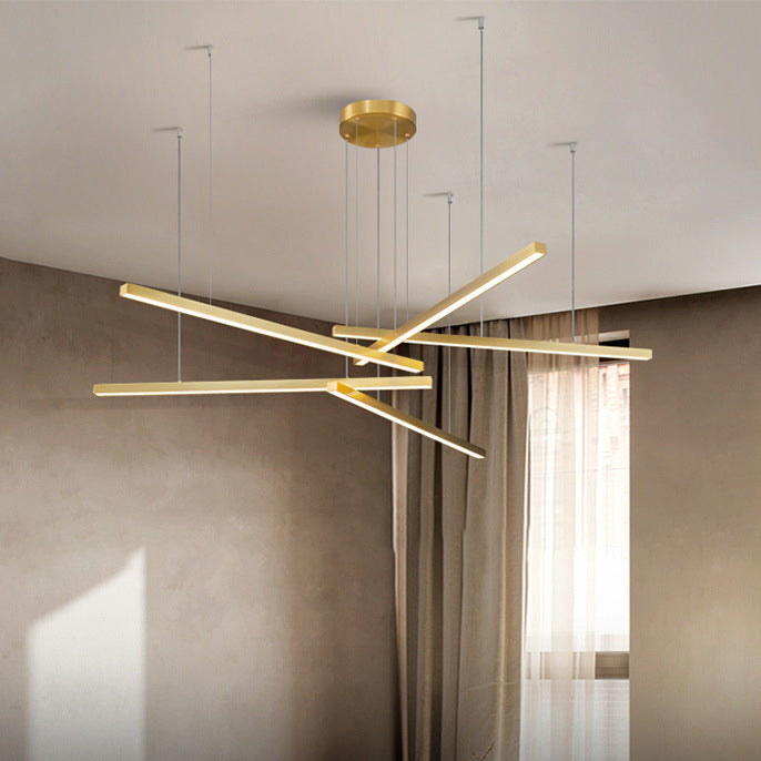 Contemporary Luxury Geometric Intersecting Long Strip Aluminum Acrylic LED Chandelier For Living Room