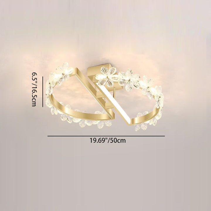 Contemporary Luxury Crystal Flower Decor Round Hardware LED Flush Mount Ceiling Light For Living Room