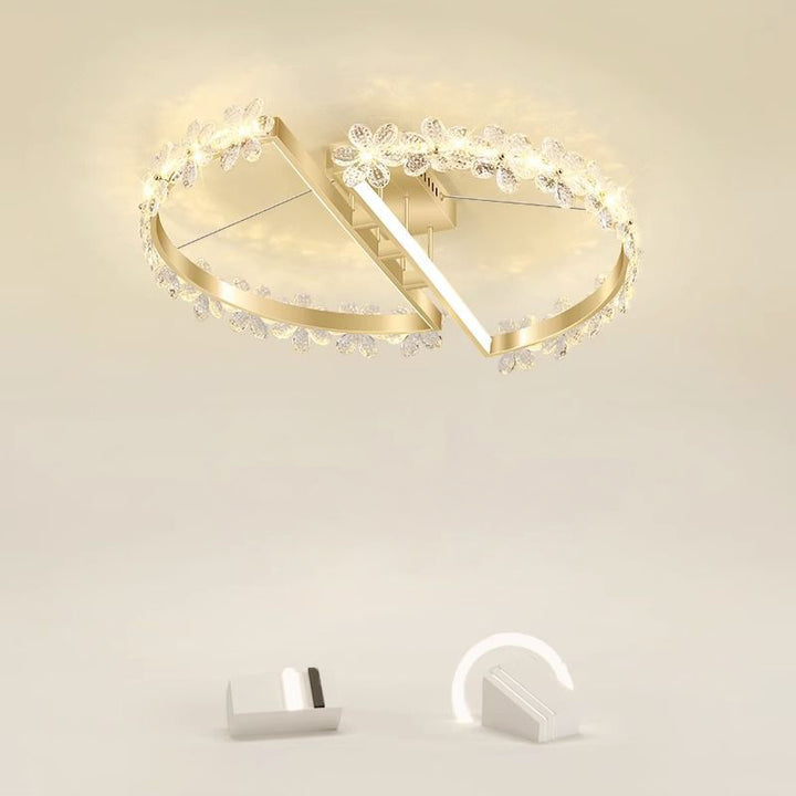Contemporary Luxury Crystal Flower Decor Round Hardware LED Flush Mount Ceiling Light For Living Room