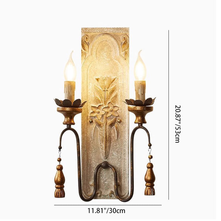Traditionelle rustikale distressed Massivholz Eisen Kandelaber 2-Licht Wandleuchte für Wohnzimmer 
