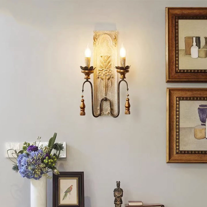 Traditionelle rustikale distressed Massivholz Eisen Kandelaber 2-Licht Wandleuchte für Wohnzimmer 