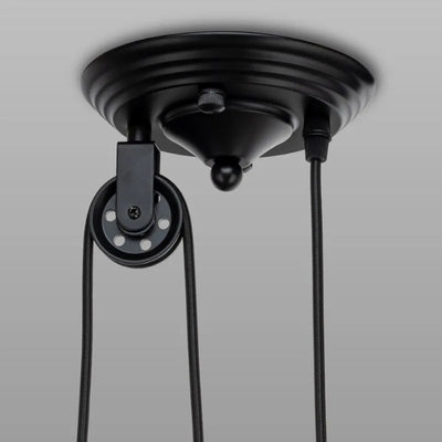 Suspension contemporaine en fer industriel avec abat-jour conique et poulie de levage 1/3 lumières pour salon 